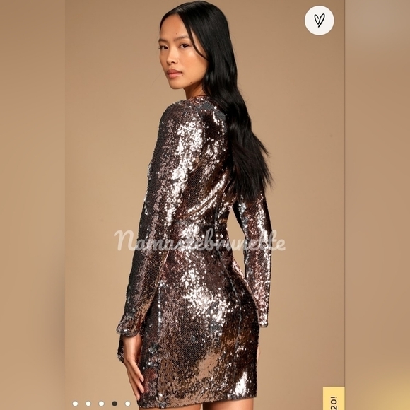 Nwt Lulu's XS Rose Gold Multi Reversible Sequin Mini Dress - Picture 11 of 17